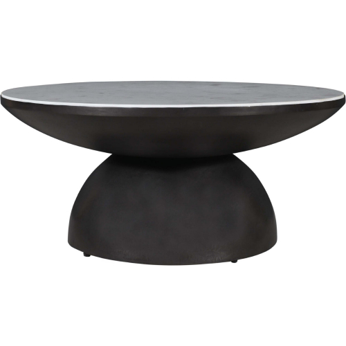 Circularity 35" Round Pedestal Coffee Table in White Marble & Gunmetal